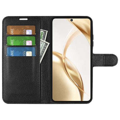 EIDERWOOD Honor 200 5G Cover med Kortholder – Litchi Tekstur Kunstlæder Flip Cover - Sort