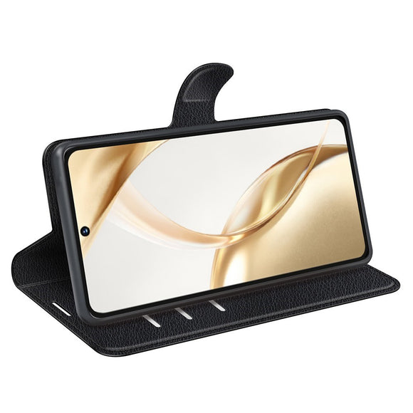 EIDERWOOD Honor 200 5G Cover med Kortholder – Litchi Tekstur Kunstlæder Flip Cover - Sort