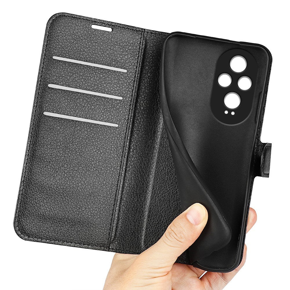 EIDERWOOD Honor 200 5G Cover med Kortholder – Litchi Tekstur Kunstlæder Flip Cover - Sort