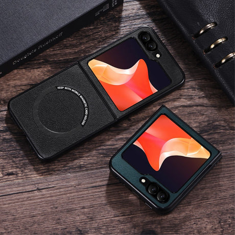 EIDERWOOD Samsung Galaxy Z Flip7 FE / Flip6 Læderbetrukket Plastik Cover - MagSafe Kompatibel - Sort