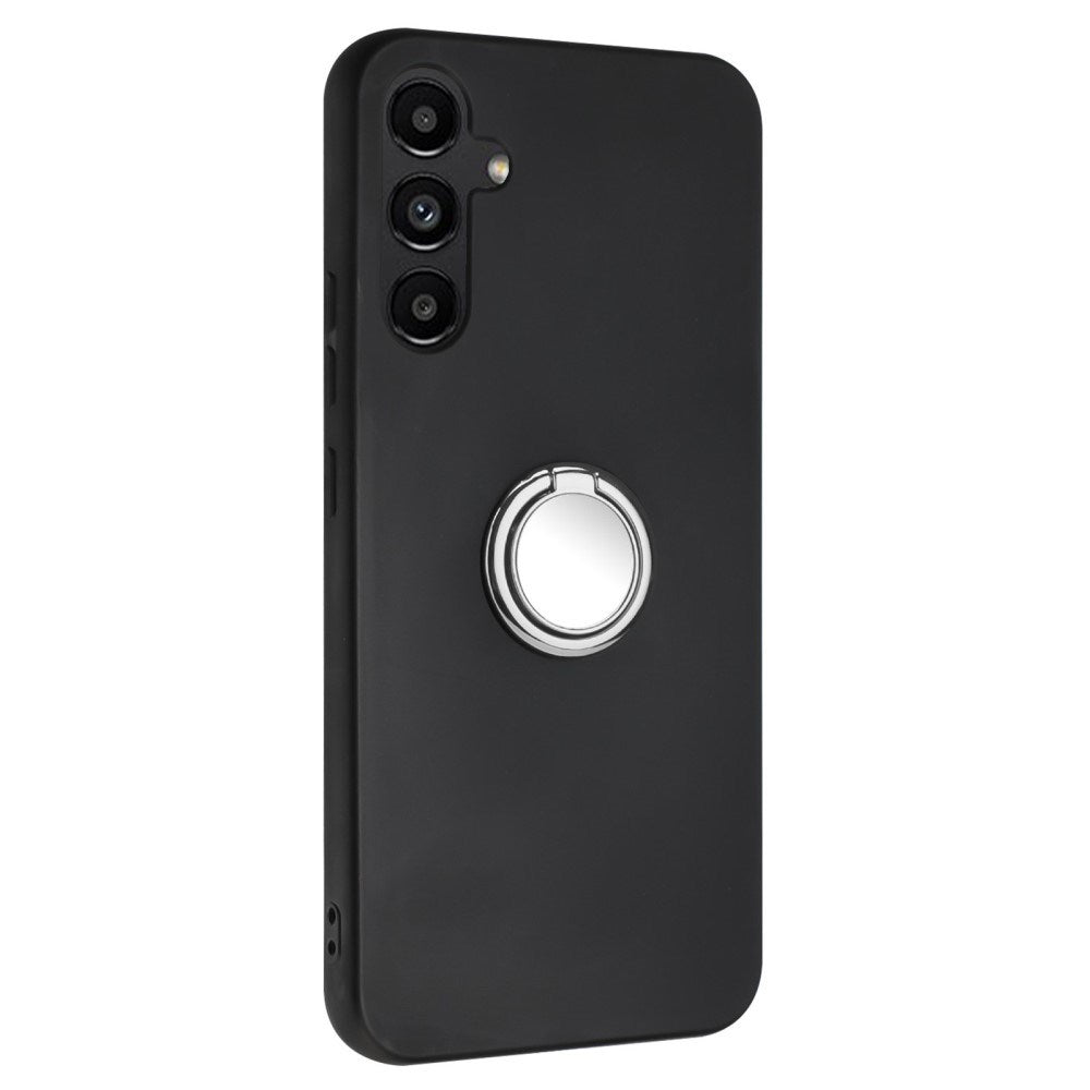 EIDERWOOD Samsung Galaxy S24 FE Fleksibelt Plastik Cover m. Ring Kickstand - Sort m. Magnetisk Sølv Ring
