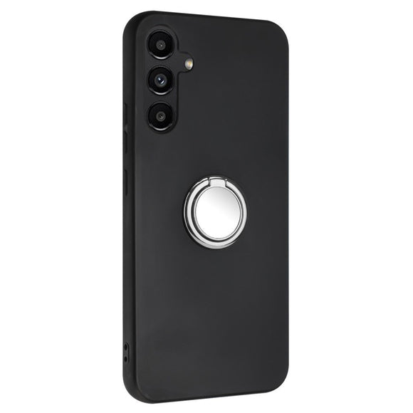 EIDERWOOD Samsung Galaxy S24 FE Fleksibelt Plastik Cover m. Ring Kickstand - Sort m. Magnetisk Sølv Ring