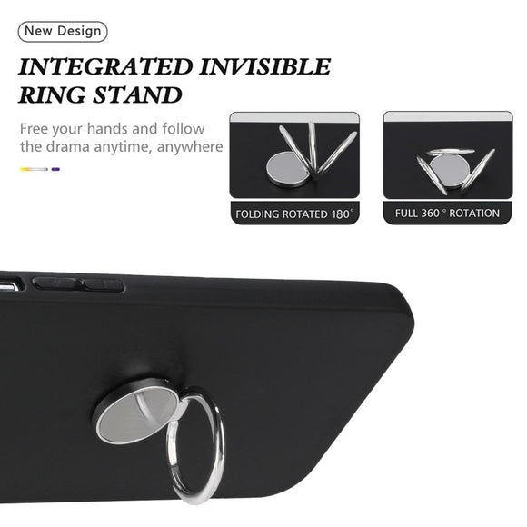 EIDERWOOD Samsung Galaxy S24 FE Fleksibelt Plastik Cover m. Ring Kickstand - Sort m. Magnetisk Sølv Ring