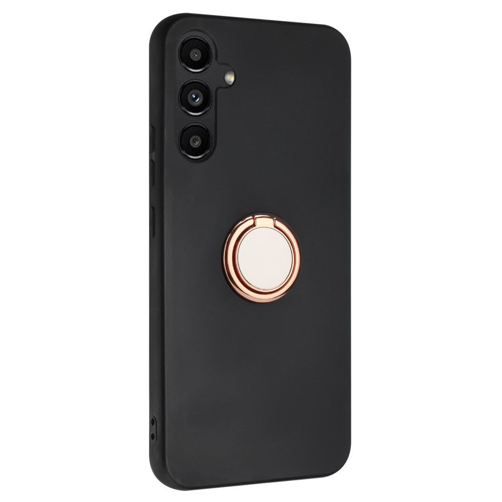 EIDERWOOD Samsung Galaxy S24 FE Fleksibelt Plastik Cover m. Ring Kickstand - Sort m. Magnetisk Rose Gold Ring