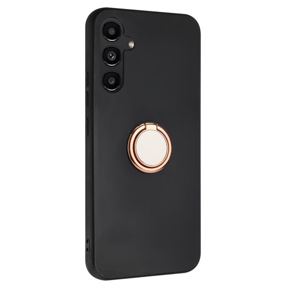 EIDERWOOD Samsung Galaxy S24 FE Fleksibelt Plastik Cover m. Ring Kickstand - Sort m. Magnetisk Rose Gold Ring