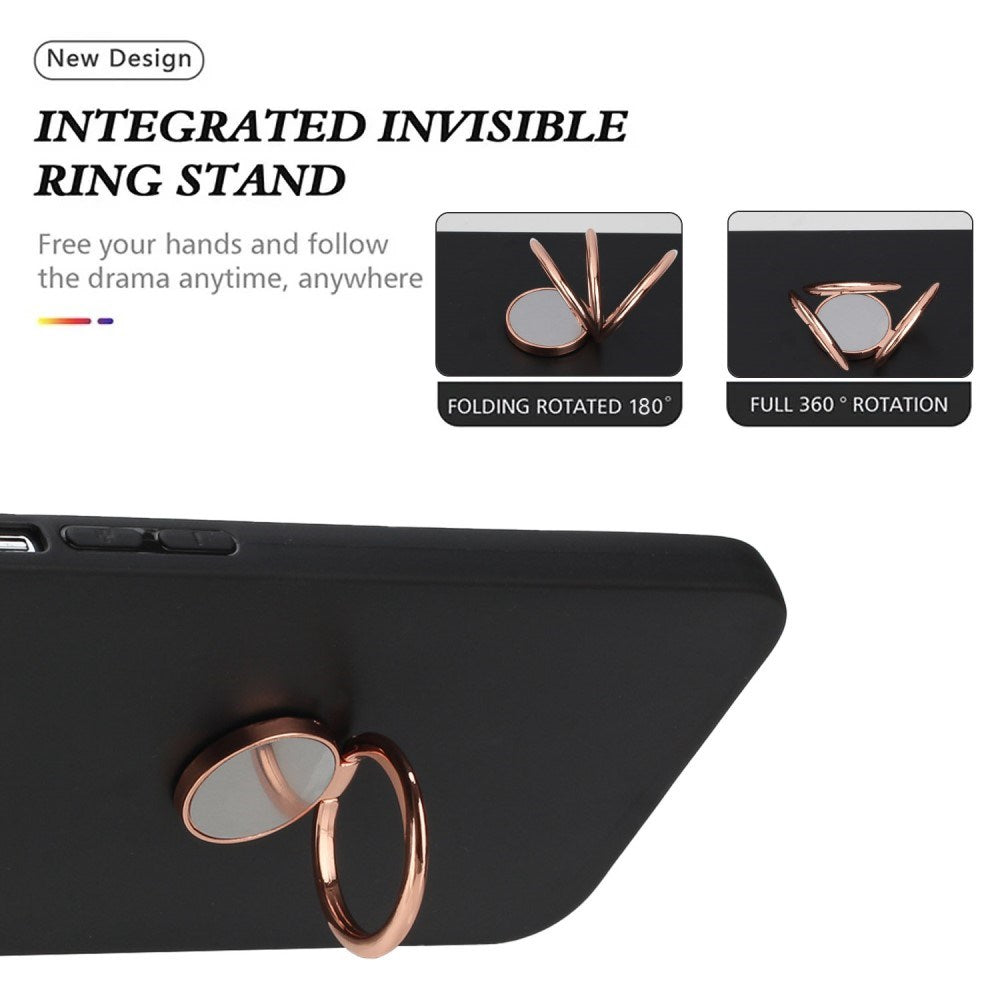 EIDERWOOD Samsung Galaxy S24 FE Fleksibelt Plastik Cover m. Ring Kickstand - Sort m. Magnetisk Rose Gold Ring