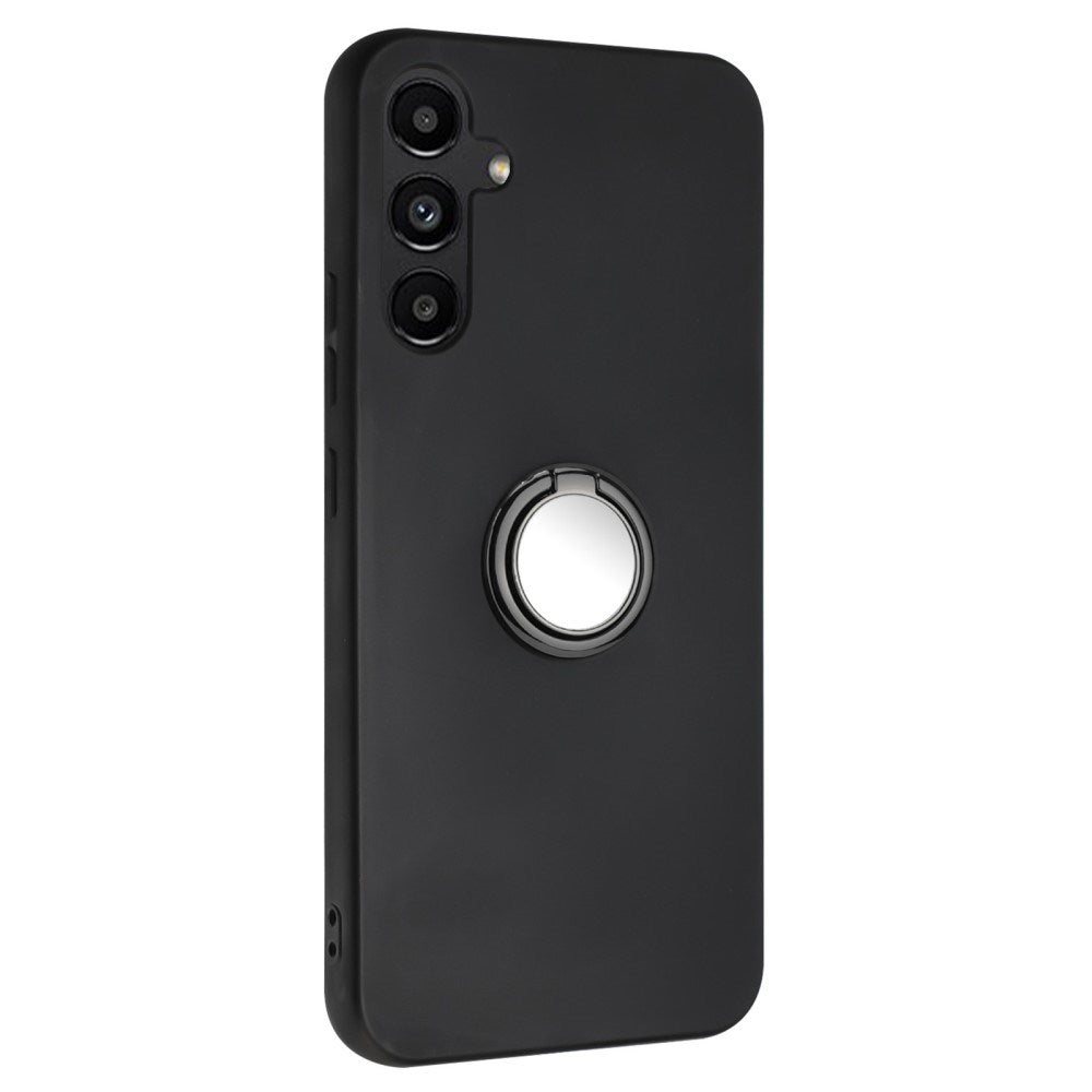 EIDERWOOD Samsung Galaxy S24 FE Fleksibelt Plastik Cover m. Ring Kickstand - Sort m. Magnetisk Sort Ring