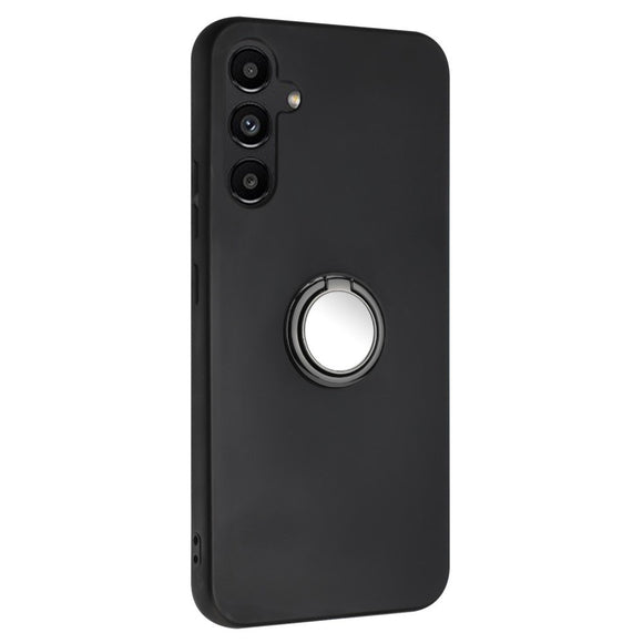 EIDERWOOD Samsung Galaxy S24 FE Fleksibelt Plastik Cover m. Ring Kickstand - Sort m. Magnetisk Sort Ring