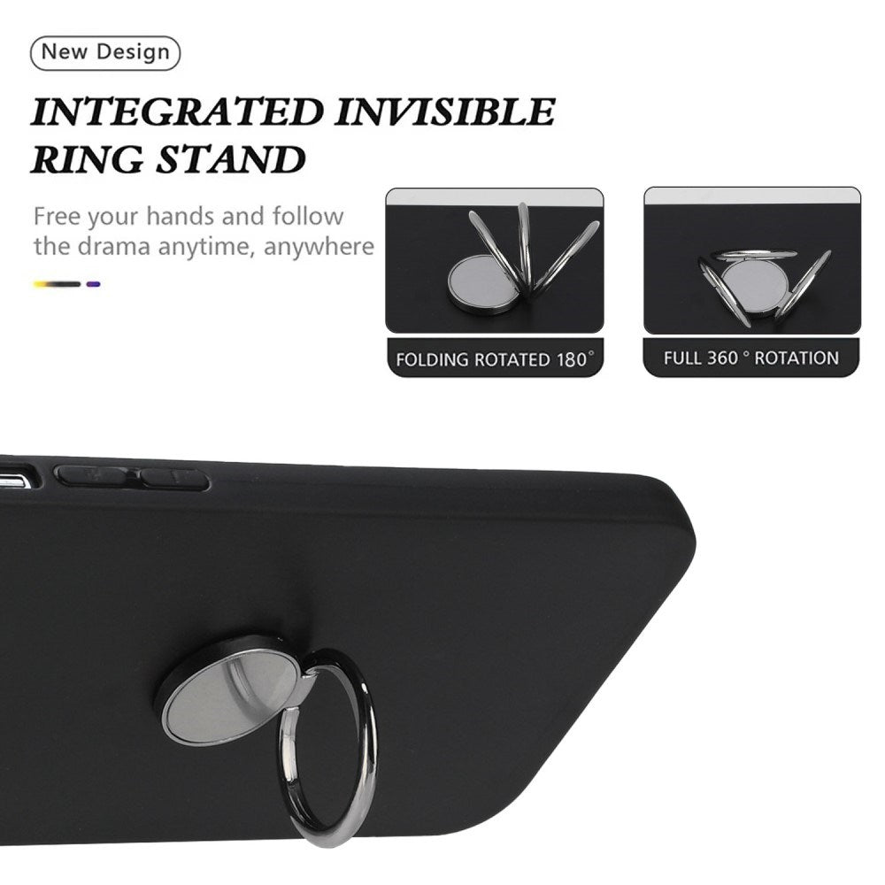 EIDERWOOD Samsung Galaxy S24 FE Fleksibelt Plastik Cover m. Ring Kickstand - Sort m. Magnetisk Sort Ring