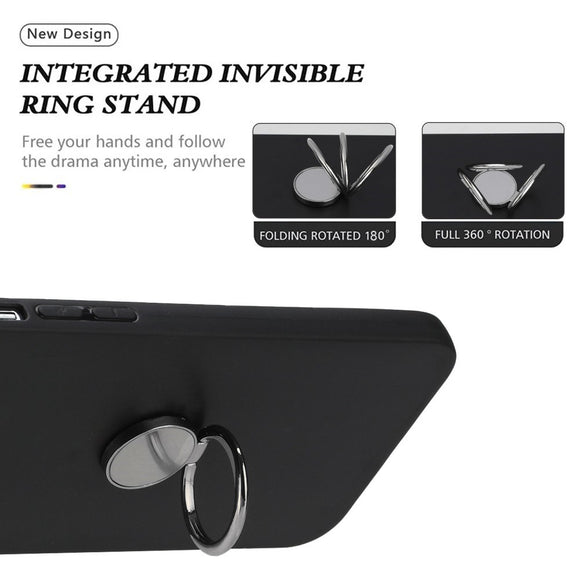 EIDERWOOD Samsung Galaxy S24 FE Fleksibelt Plastik Cover m. Ring Kickstand - Sort m. Magnetisk Sort Ring