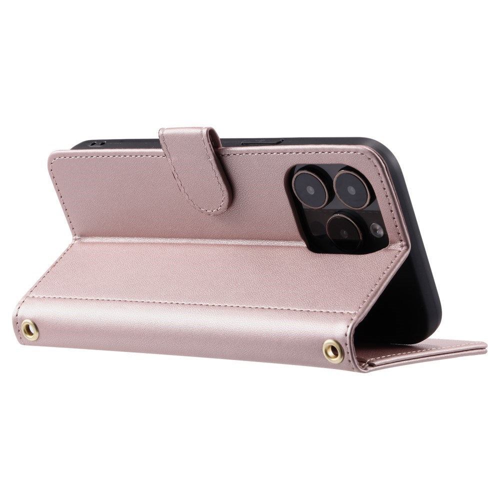 EIDERWOOD iPhone 16 Pro Max Læder Cover m. Pung & Strop - Rhombus - Rose Gold