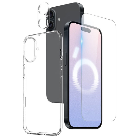 iPhone 16 | 3 i 1 360° Beskyttelsessæt m. Cover | Skærmbeskyttelse | Kameralinsebeskyttelse - Gennemsigtig