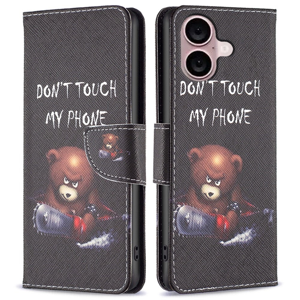 EIDERWOOD iPhone 16 Plus Læder Cover m. Pung & Ståfunktion - "Don't Touch My Phone" - Bjørn