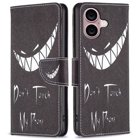 EIDERWOOD iPhone 16 Plus Læder Cover m. Pung & Ståfunktion - "Don't Touch My Phone"
