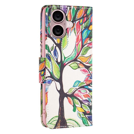 EIDERWOOD iPhone 16 Plus Læder Cover m. Pung & Ståfunktion - Farverigt Træ
