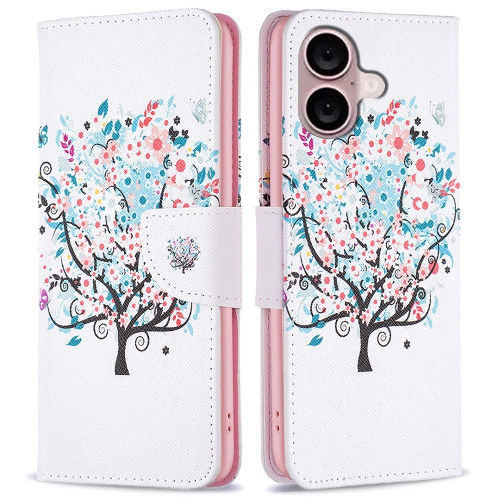 EIDERWOOD iPhone 16 Plus Læder Cover m. Pung & Ståfunktion - Blomstertræ