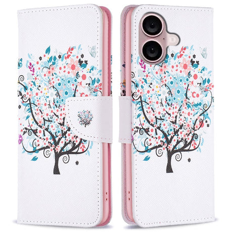EIDERWOOD iPhone 16 Plus Læder Cover m. Pung & Ståfunktion - Blomstertræ