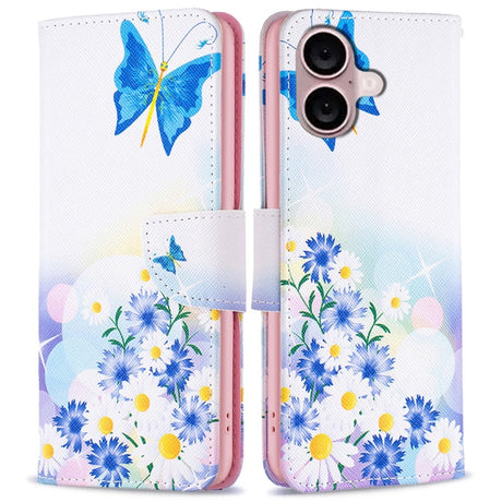 EIDERWOOD iPhone 16 Plus Læder Cover m. Pung & Ståfunktion - Blomster og Sommerfugl