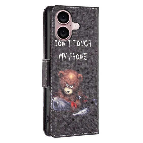EIDERWOOD iPhone 16 Læder Cover m. Pung & Ståfunktion - "Don't Touch My Phone" - Bjørn