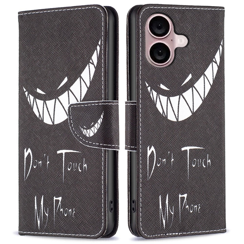 EIDERWOOD iPhone 16 Læder Cover m. Pung & Ståfunktion - "Don't Touch My Phone"