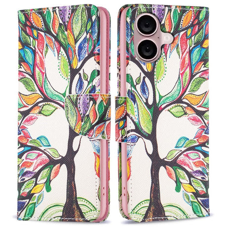 EIDERWOOD iPhone 16 Læder Cover m. Pung & Ståfunktion - Farverigt træ
