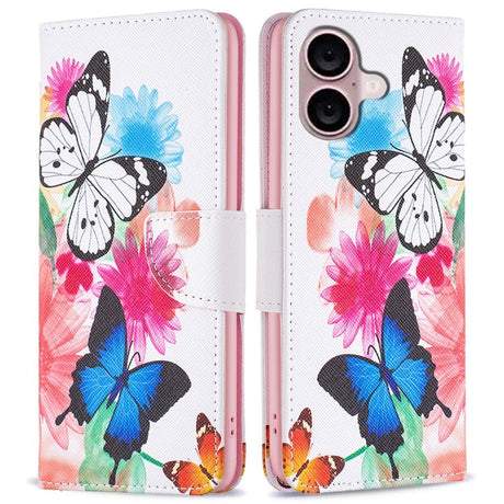 EIDERWOOD iPhone 16 Læder Cover m. Pung & Ståfunktion - Sommerfugle