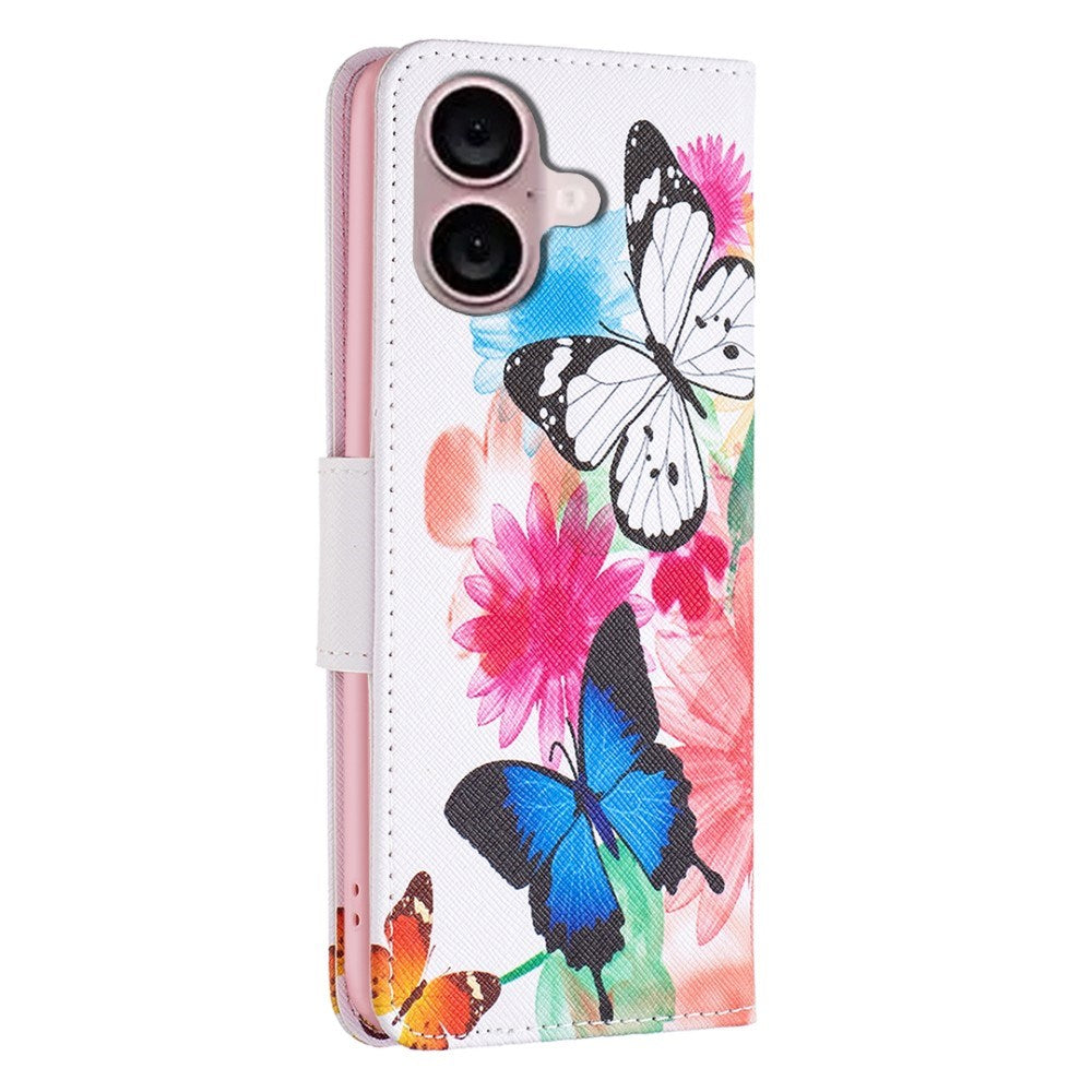 EIDERWOOD iPhone 16 Læder Cover m. Pung & Ståfunktion - Sommerfugle