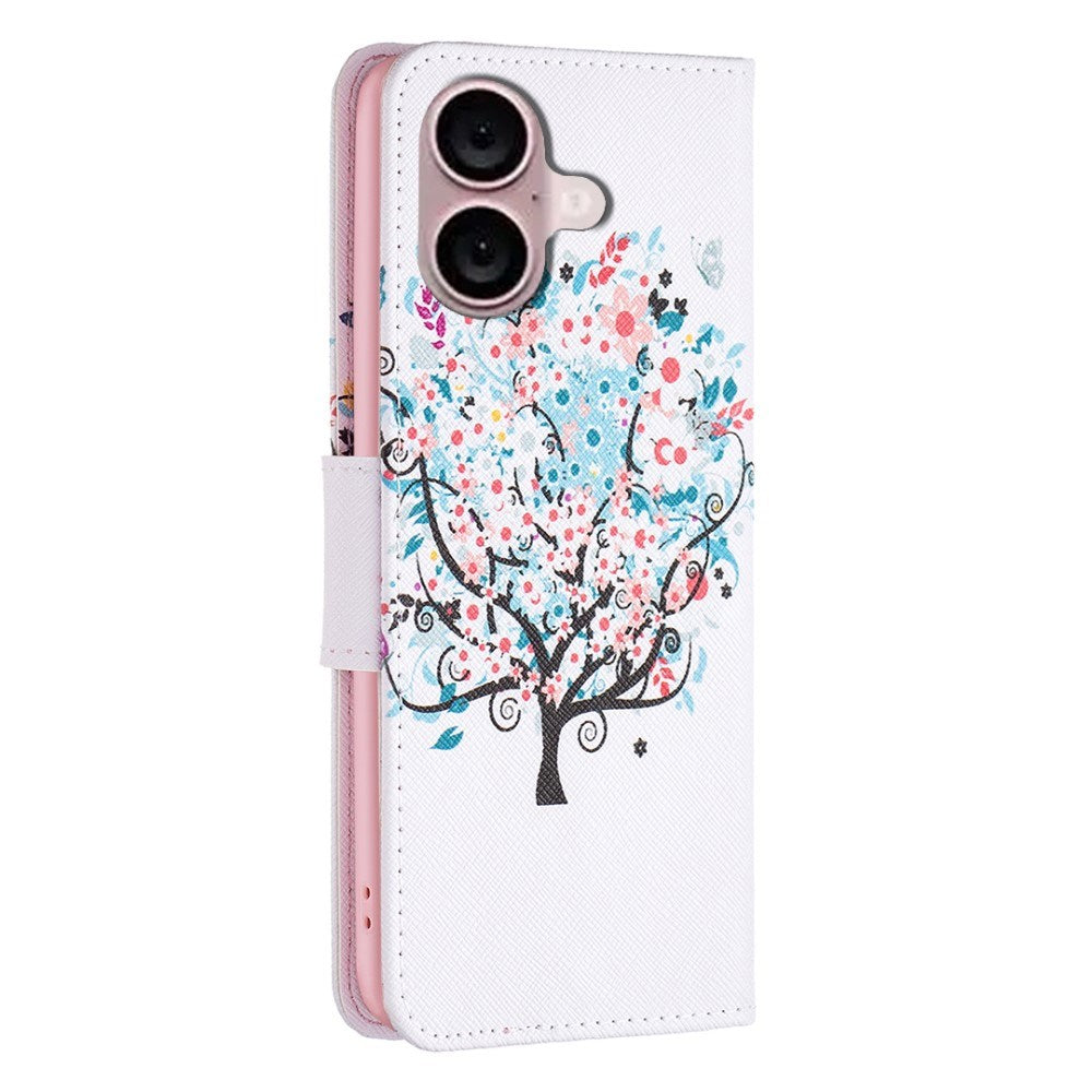 EIDERWOOD iPhone 16 Læder Cover m. Pung & Ståfunktion - Blomster Træ