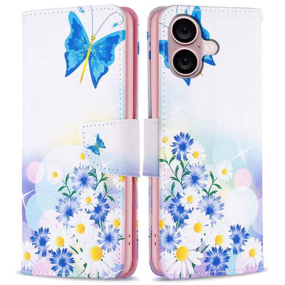 EIDERWOOD iPhone 16 Læder Cover m. Pung & Ståfunktion - Blomster og Sommerfugl