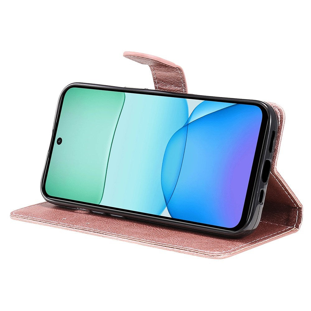 EIDERWOOD Xiaomi Redmi 13 Kunstlæder Flip Cover m. Pung og Strop - Rose Gold