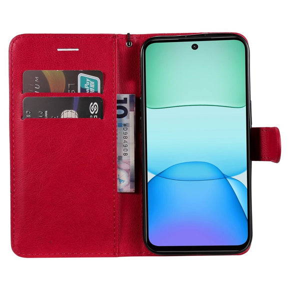 EIDERWOOD Xiaomi Redmi 13 Kunstlæder Flip Cover m. Pung og Strop - Rød