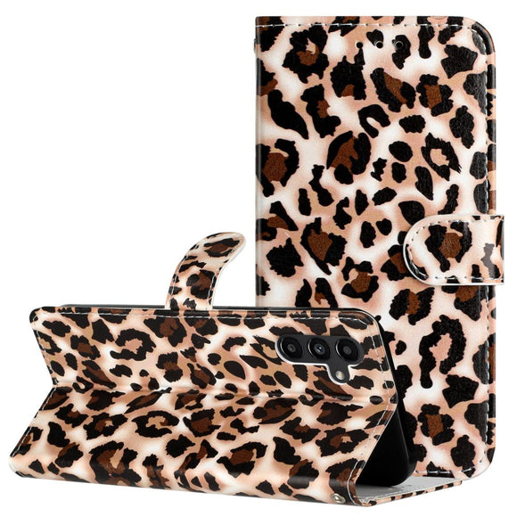 EIDERWOOD Samsung Galaxy S24 FE Vegansk Læder Flip Cover m. Strop og Kortholder - Leopard Print