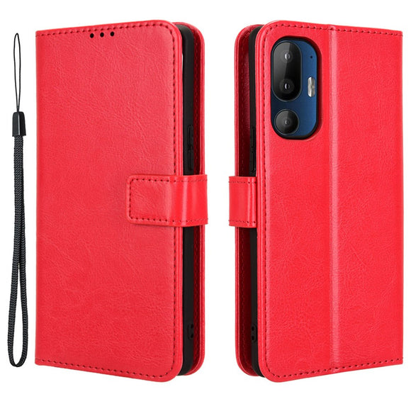 EIDERWOOD HTC U24 Pro (5G) Blankt Læder Cover m. Pung & Strop - Rød