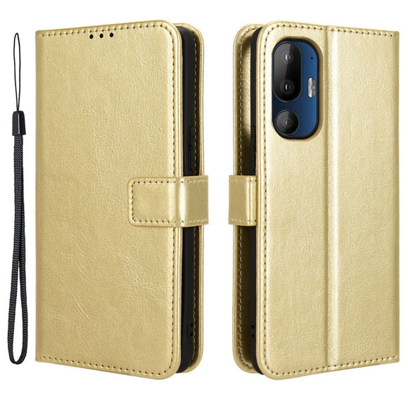 EIDERWOOD HTC U24 Pro (5G) Blankt Læder Cover m. Pung & Strop - Guld