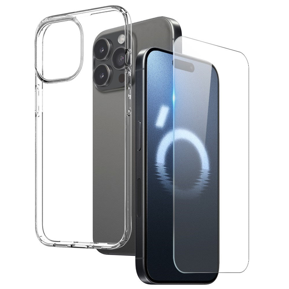 NORTHJO iPhone 16 Pro 2-i-1 Sæt Fleksibelt Plast Cover m. Hærdet Beskyttelsesglas - Gennemsigtig