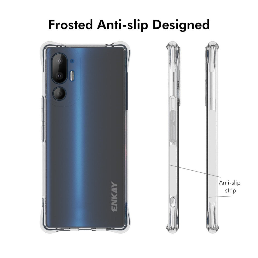 HTC U24 Pro (5G) Plastik Cover m. Stødabsorberende Hjørner - Gennemsigtig