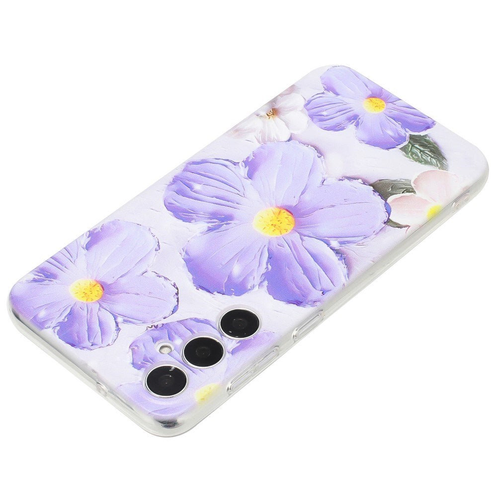 EIDERWOOD Samsung Galaxy S24 FE Fleksibelt Plast Cover m. Motiv - Gennemsigtig / Lilla Blomster