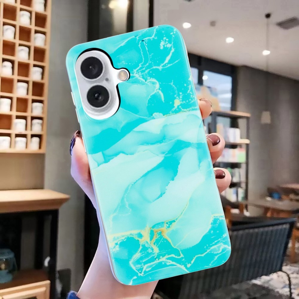 EIDERWOOD iPhone 16 Plus Fleksibelt Plastik Cover m. Marmor Design - Blå