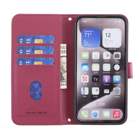 iPhone 16 Pro Ternet Læder Flip Cover m. Pung & Strop - Rød
