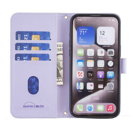 iPhone 16 Pro Ternet Læder Flip Cover m. Pung & Strop - Lilla