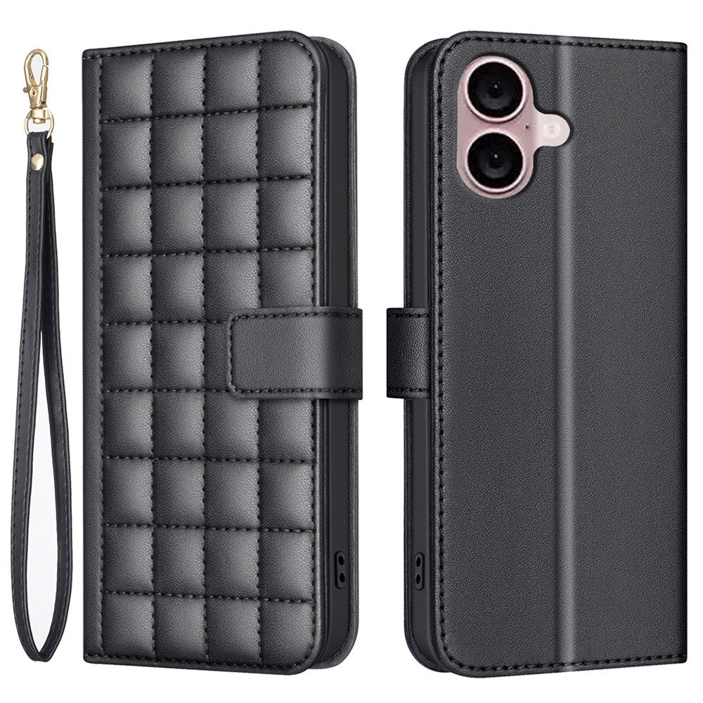 iPhone 16 Ternet Læder Flip Cover m. Pung & Strop - Sort