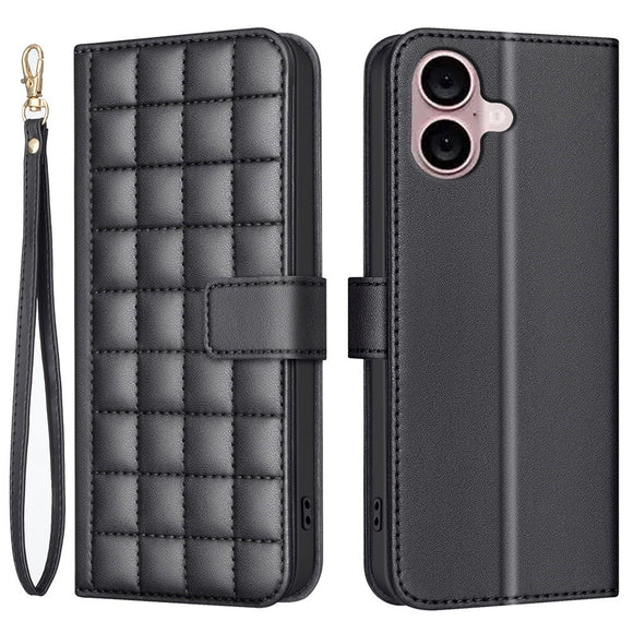 iPhone 16 Ternet Læder Flip Cover m. Pung & Strop - Sort