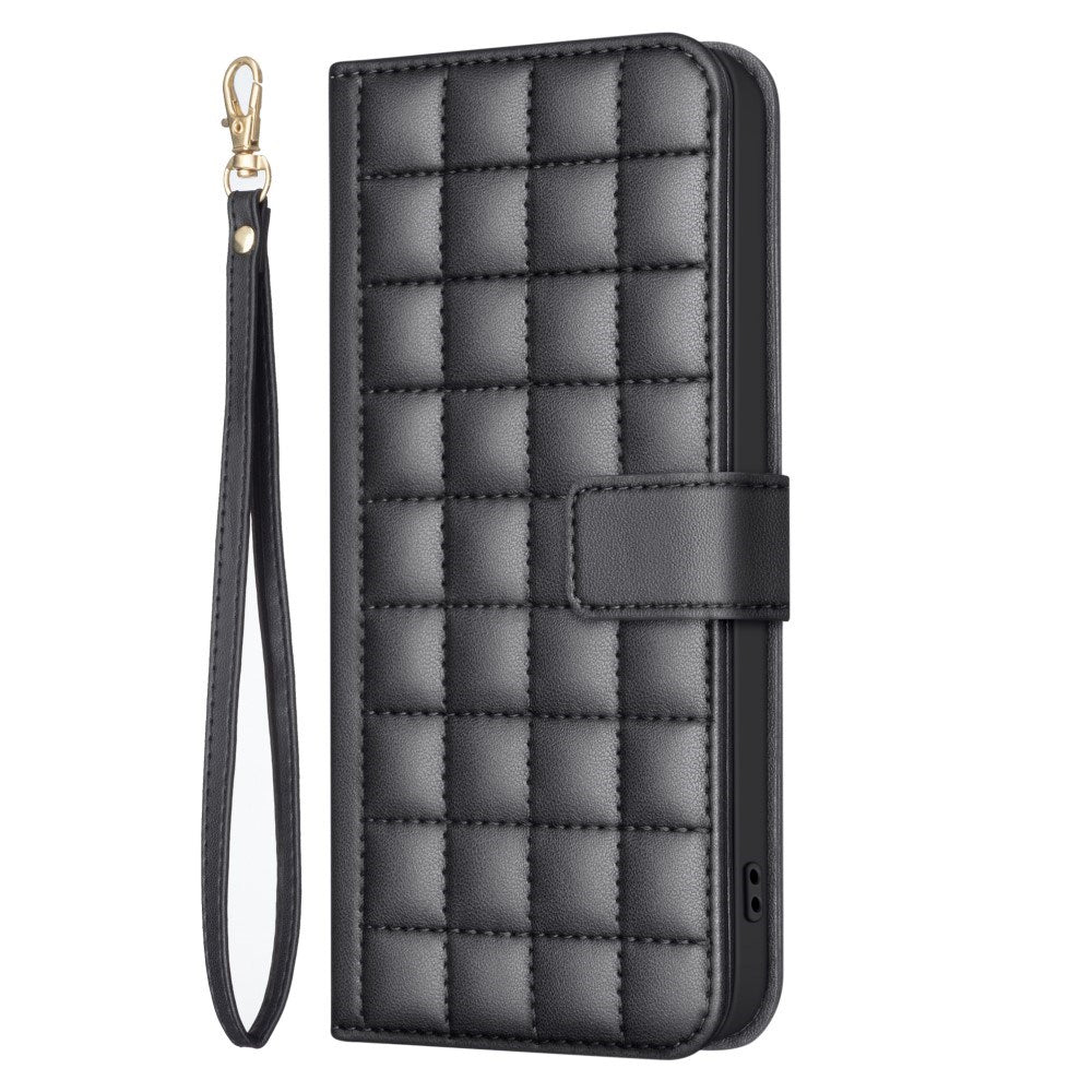 iPhone 16 Ternet Læder Flip Cover m. Pung & Strop - Sort