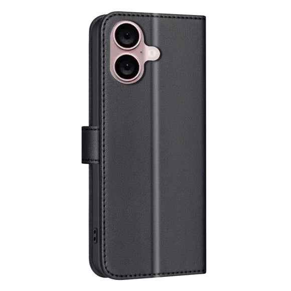iPhone 16 Ternet Læder Flip Cover m. Pung & Strop - Sort