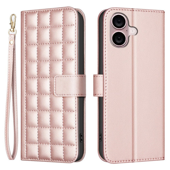 iPhone 16 Ternet Læder Flip Cover m. Pung & Strop - Rose Gold