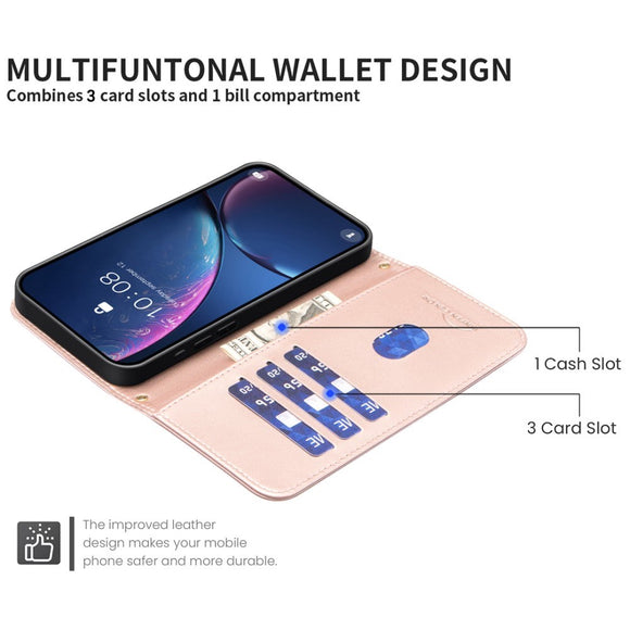 iPhone 16 Ternet Læder Flip Cover m. Pung & Strop - Rose Gold