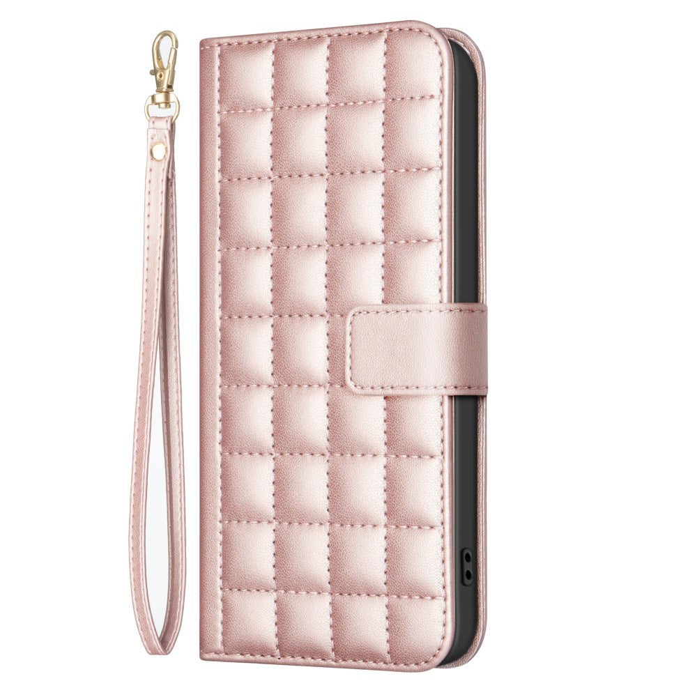 iPhone 16 Ternet Læder Flip Cover m. Pung & Strop - Rose Gold