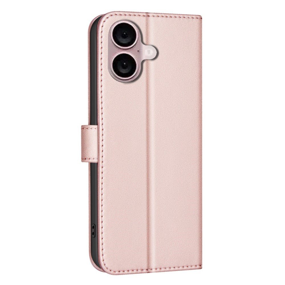 iPhone 16 Ternet Læder Flip Cover m. Pung & Strop - Rose Gold