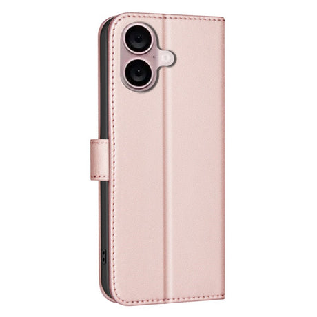 iPhone 16 Ternet Læder Flip Cover m. Pung & Strop - Rose Gold