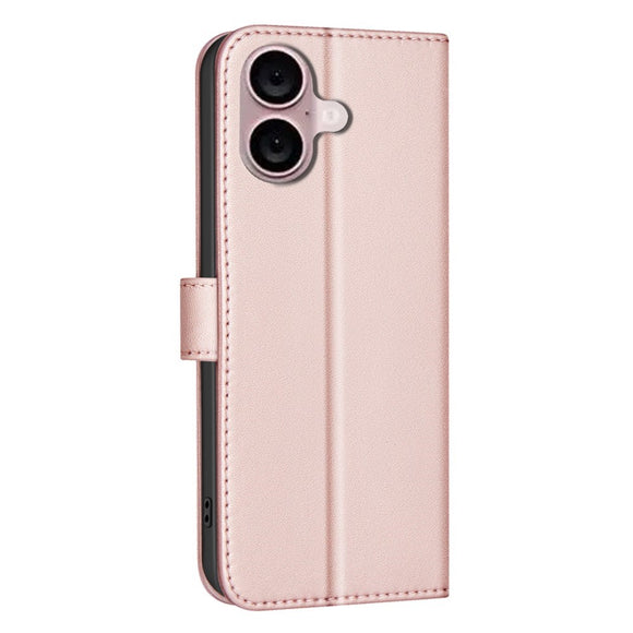 iPhone 16 Ternet Læder Flip Cover m. Pung & Strop - Rose Gold
